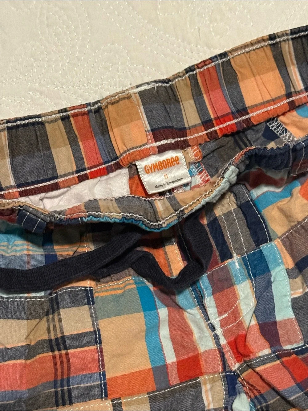 Gymboree Plaid Patchwork Cotton Shorts in Blue, Orange, Tan